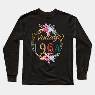 60 Years Old Gifts Vintage 1964 Floral 60th Birthday Party Long Sleeve T-Shirt